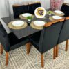 Mesa lós angeles 160x90 tampo preto com cadeiras pretas
