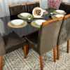 Mesa lós angeles 160x90 tampo preto  com cadeiras marrom