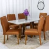 Mesa de Jantar Pedro Mel Vidro Off 160×80 6 Cadeiras Lisboa Veludo Terracota 513 Madeira Maciça Art Assento
