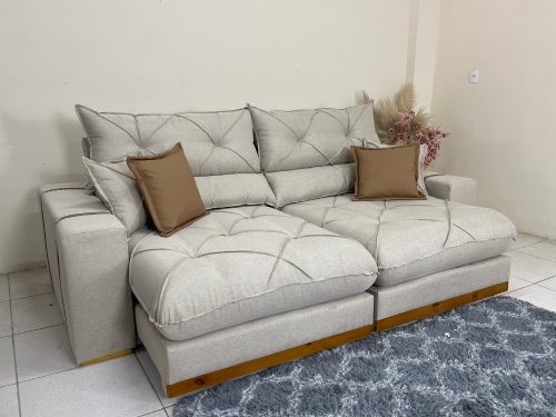 Sofá Retrátil Reclinável 2.50m Gran Bello Linho Bege - D33 e Molas Ensacadas