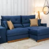 Sofá Retrátil Reclinável Gran Bello 2.30m Veludo Azul - D33 e Molas Ensacadas