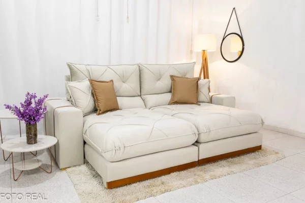 Sofá Retrátil Reclinável Gran Bello 2.00m Veludo Bege - D33 e Molas Ensacadas