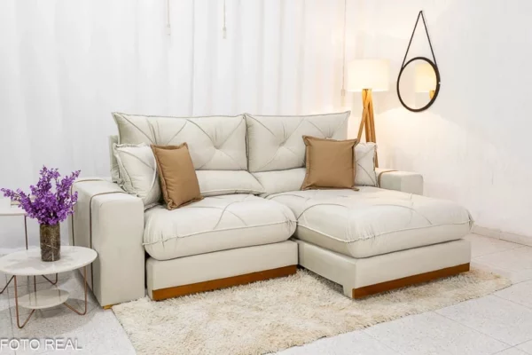 Alternative view of Sofá Retrátil Reclinável Gran Bello 2.00m Veludo Bege - D33 e Molas Ensacadas