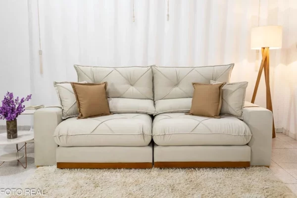 Alternative view of Sofá Retrátil Reclinável Gran Bello 2.30m Veludo Bege - D33 e Molas Ensacadas