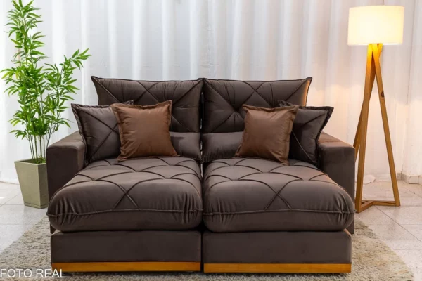 Sofá Retrátil Reclinável Gran Bello 2.00m Veludo Marrom - D33 e Molas Ensacadas