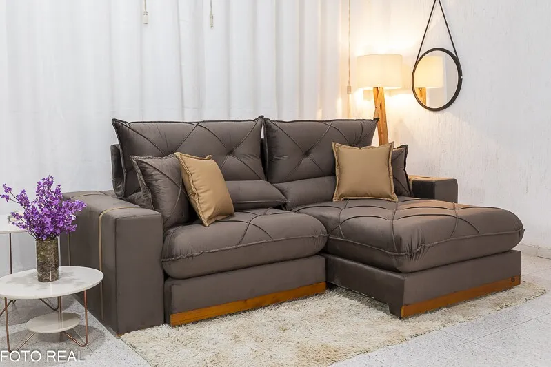 Sofá Retrátil Reclinável 2.30m Gran Bello Veludo Marrom – D33 e Molas Ensacadas - Imagem 2