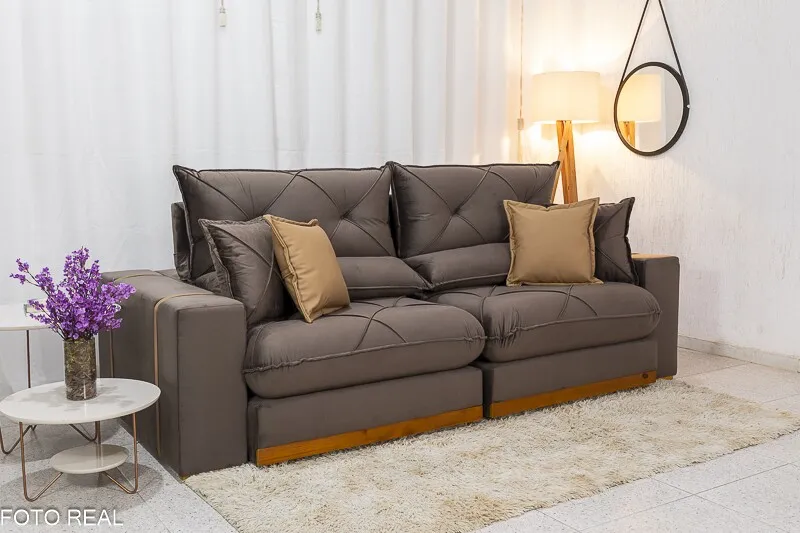 Sofá Retrátil Reclinável 2.30m Gran Bello Veludo Marrom – D33 e Molas Ensacadas - Imagem 3