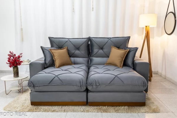 Alternative view of Sofá Retrátil Reclinável Gran Bello 2.30m Veludo Cinza - D33 e Molas Ensacadas