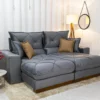 Sofá Retrátil Reclinável Gran Bello 2.00m Veludo Cinza - D33 e Molas Ensacadas