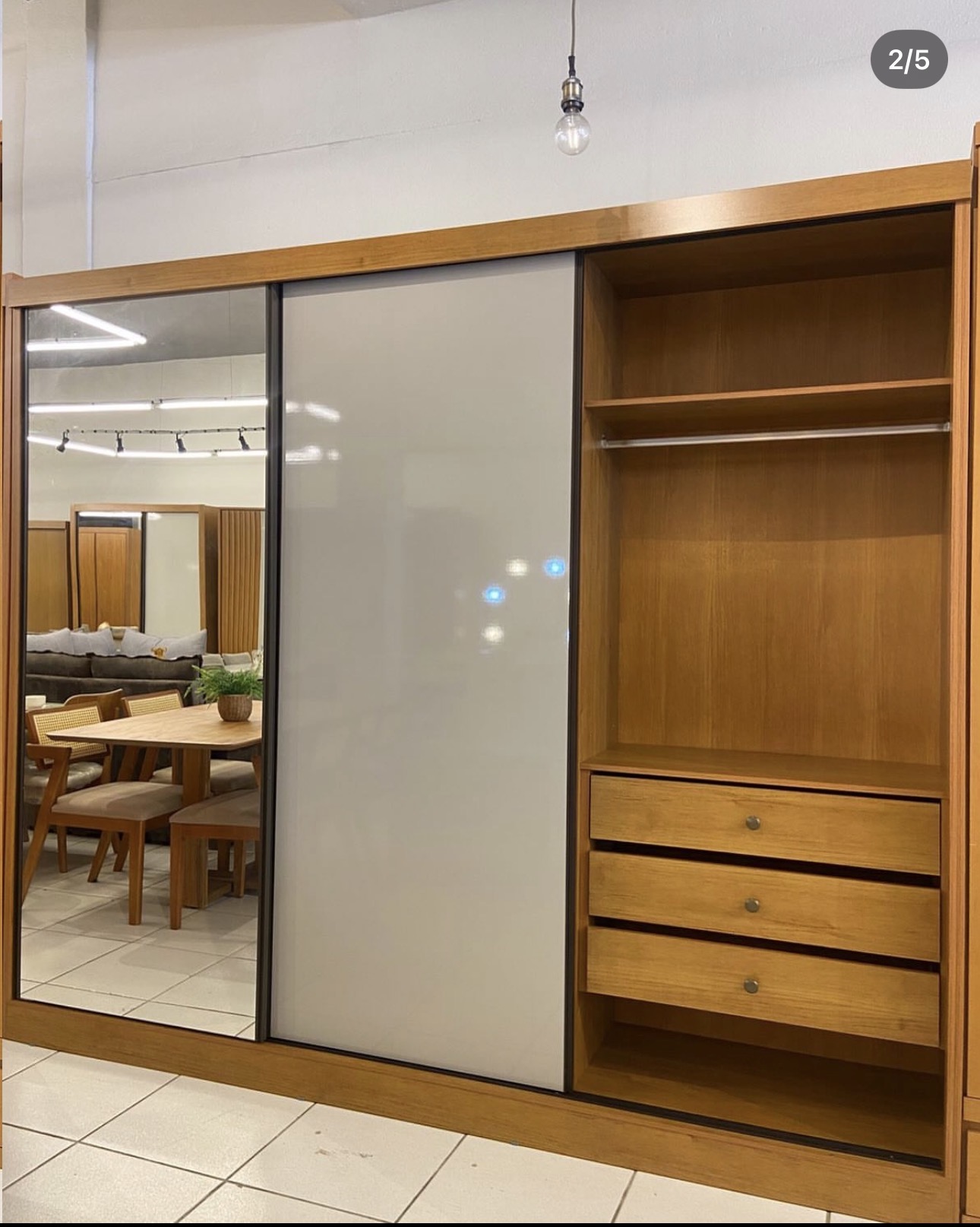 Roupeiro 3 Pts 8 Gav. Sollo Plus c/Espelho 100% MDF Cumaru/Fendi Larg. 2.73m Novo Horizonte - Imagem 2