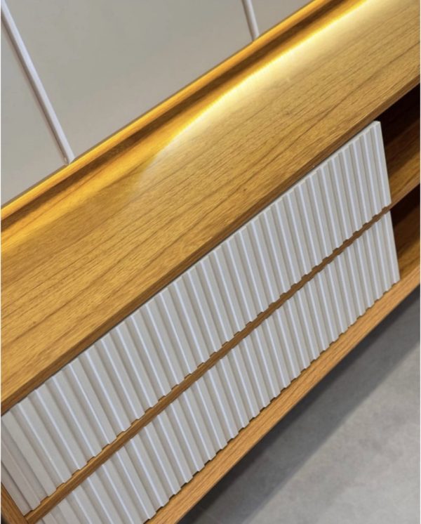 Alternative view of Rack Magnífico 212 Larg. 2.18m + Painel Magnífico 220 Nature/Off C/LED e Detalhe Ripado - Gelius