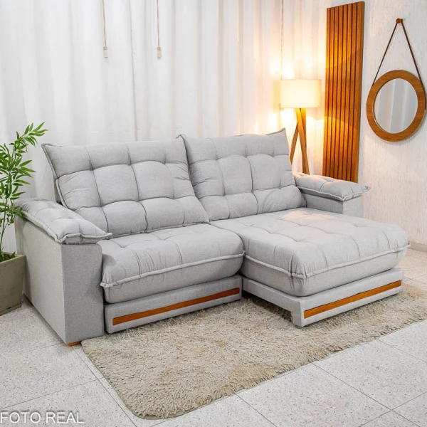 Alternative view of Sofá Retrátil Reclinável Barcelona 2.30m Linho Cinza 461 - D33 e Molas Ensacadas