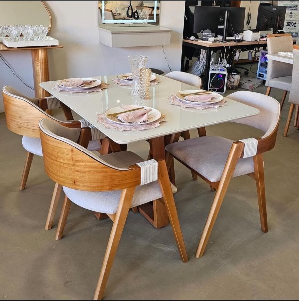 Mesa pedro 120x80 com cadeiras Costa Rica linho bege madeira maciça