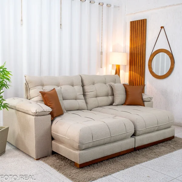 Alternative view of Sofá Retrátil Reclinável Verona 2.00m Linho bege Molas Ensacadas