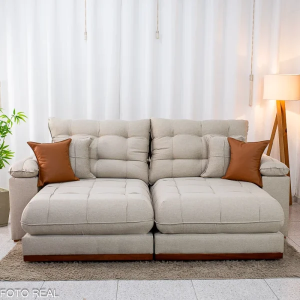 Sofá Retrátil Reclinável Verona 2.00m Linho bege Molas Ensacadas