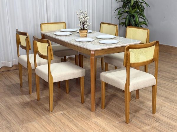Mesa de Jantar Alegra c/Vidro 1.60×0.80 c/6 Cadeiras Fortaleza