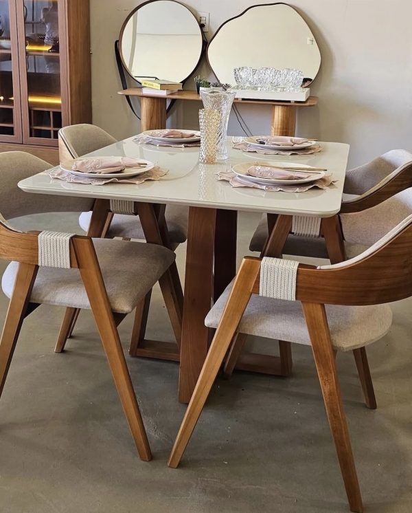 Alternative view of Mesa pedro 120x80 com cadeiras Costa Rica linho bege madeira maciça