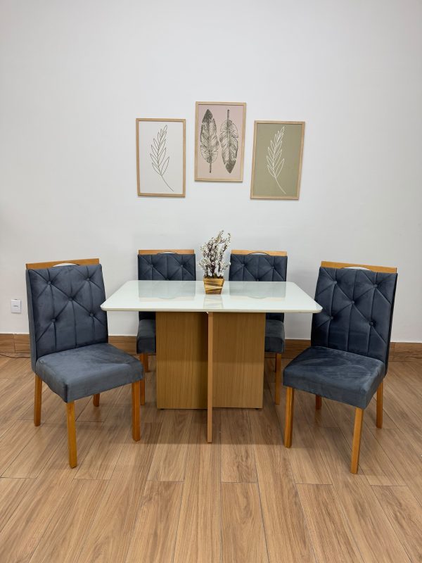 Mesa de Jantar Moscou 1,20 x 0,80 com 4 Cadeiras Jasmim veludo